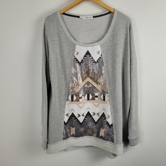 Maurice gray sequin cozy comfy tribal pull over sweater - Picture 9 of 9